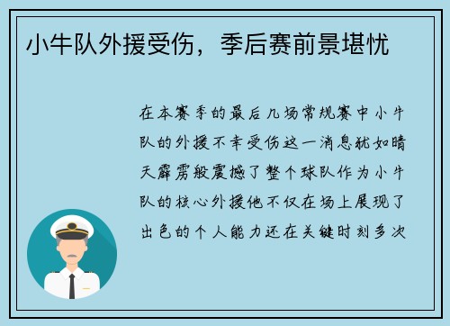 小牛队外援受伤，季后赛前景堪忧